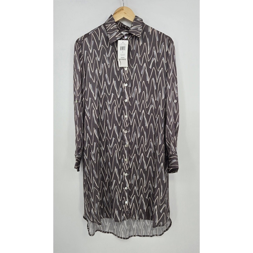 NWT $330 Finley Collared Shirt Dress Gray Zigzag Shell Button Womens S USA Made